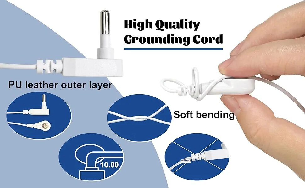 High quality grounding cord with soft-bending design and PU leather outer layer shown in hand.