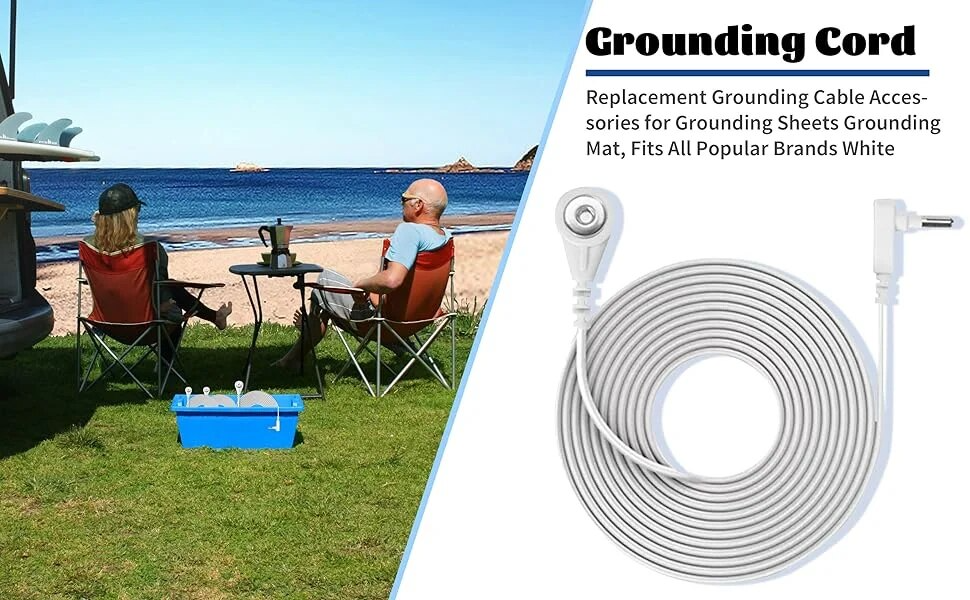 People grounding outdoors using long grounding cord, ideal for travel or outdoor use.