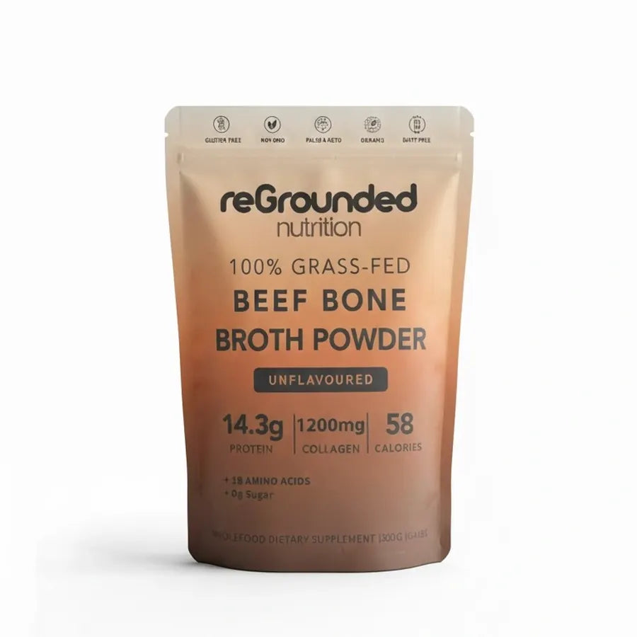 reGrounded 100% grass-fed beef bone broth powder pouch, 300g