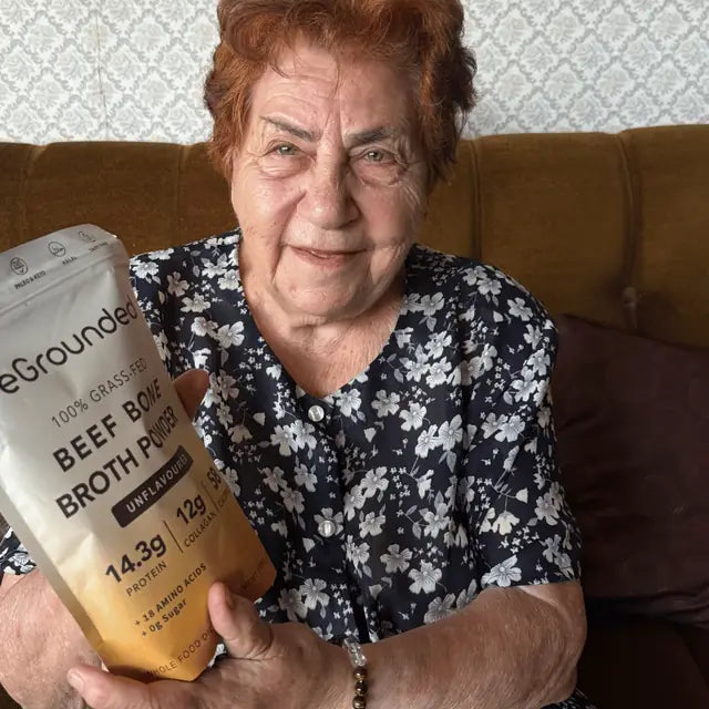 reGrounded customer at home with her beef bone broth pouch